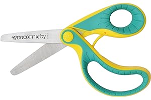 Westcott E-22003 00 Ergo JR. Lefty Ciseaux ergonomiques pour enfant gaucher, lame en acier de 5,3 cm, poignée Softgrip, vert/jaune, 13,3 cm