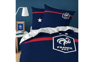 CTI FFF Challenge Parure de lit simple | 100 % coton | Oeko-Tex | Housse de couette 140X200 cm + Taie d'oreiller 63X63 cm | imprimé garçon | Bleu