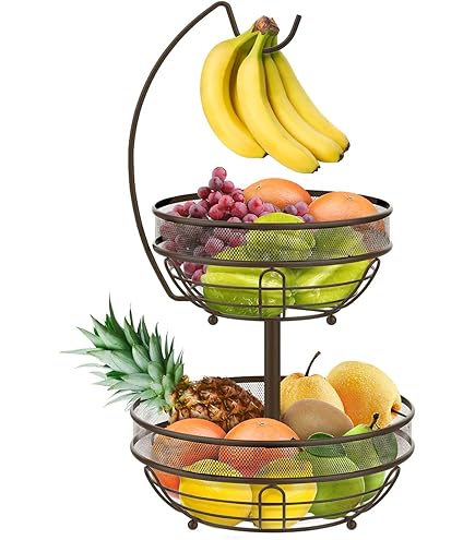 eluno Ronde fruitetagère met 2 verdiepingen, broodmand, decoratieve