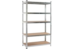 KITHOME - Estantería Metálica Almacenaje de Acero Galvanizado con 5 Baldas de MDF, Plata, 180x120x40cm