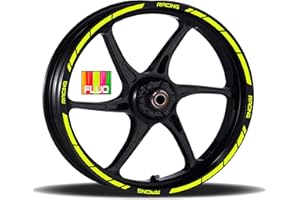 Pimastickerslab Adesivi Cerchioni Moto Set Completo per 2 Ruote 17 Pollici Strisce Cerchi Custom Vari Colori universale Mod.1 cod.RT001 (029 GIALLO FLUO)