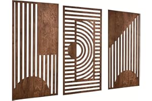 Ltstor Décoration murale abstraite géométrique en bois encadrée (43,5 x 22 x 3 pièces) - Paysage médiéval rétro minimaliste - Convient pour chambre familiale, salon