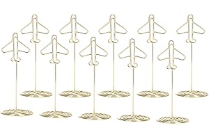 YUUGAA Porte-Photo, 10Pcs Message Clip Bureau Métal Carte de Visite Photo Porte-Avion Doré avec Base