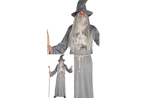 Fiestas Guirca Mens Adult Wizard Fancy Dress Costume Sorcerer Grey Tunic with Hat Witcher Outfit Male Halloween Dress Up Man