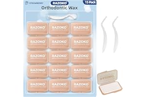 RAZOKO Orthodontic Wax for Braces Aligners Dental Wax Food Grade Orthodontic Wax Strips Strawberry Flavor 750 Precut Wax Dots(15 Pack)