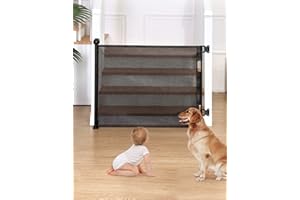 COMOMY Auto-lock Retractable Gates for Baby and Pets, 0-180cm Dog Gates for the House Extra Wide, One Hand Operated Gates for Stairs, Doorways, Hallways(Black, 84cm Tall)