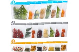 LWMTT 24 Stück Gefrierbeutel Wiederverwendbar,Platz Organizer, BPA-freie Silikonbeutel für Lebensmittel,Transparent,Wasserdicht & Umweltfreundlich