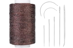 NAMNER Leather Waxed Thread Cord, 250M Heavy Duty Sewing Thread Kit with Needles, 150D Upholstery Repair, Bookbinding, Shoe Repair, Leather Projects, Dark Brown