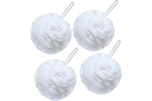 VANZAVANZU Bath Loofah Large 80g Shower Sponge Body Scrubber Mesh Pouf for Men and Women, Set of 4 (White)