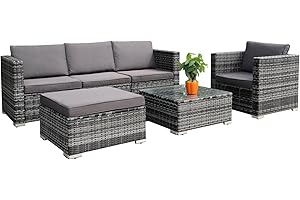 Calma Lux® Gartenmöbel Lounge Set 1-7 Personen viele Modelle inkl. Kissen Hocker Tisch mit Glas Outdoor Loungemöbel Sitzgruppe Garnitur klassisch Dunkelgrau (B:4 Pers)