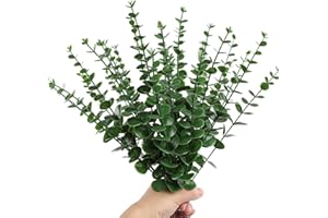 RHQFDM 30 rami di eucalipto artificiale, 38 cm, piante in plastica verde, decorazione eucalipto, rami artificiali per matrimoni, giardini, decorazioni per ufficio, verde scuro