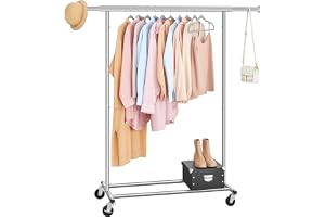 SONGMICS Klädställning i Stål med Hjul, Utdragbar Klädstång, 100 kg | Kraftig Klädhängare, (92-132) x 45 x 161,5 cm, för Sovrum och Tvättstuga, Silver, PATAYE Kollektion HSR13S