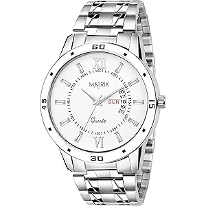 Matrix Antique Day & Date Leather Strap Analog Silicone Watch For Men & Boys - Black