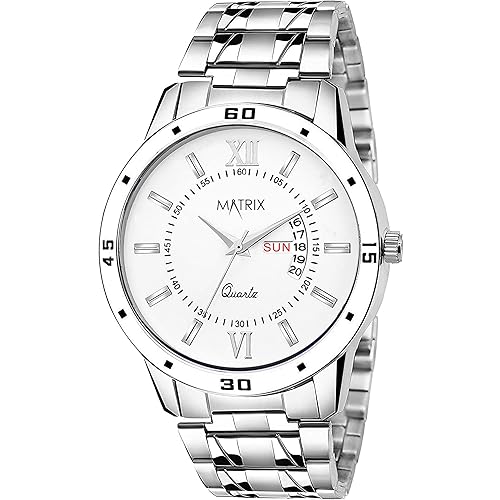 Matrix Antique Day & Date Leather Strap Analog Silicone Watch For Men & Boys - Black