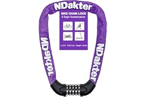 NDakter Bike Lock, 5 Digit Combination Bicycle Lock, Alloys Steel Bike Locks High Security, 3.2 Ft Heavy Duty Anti-Theft Bike Chain Lock for Cycle,Electric Bike, Scooter,Motorcycle, Door (Purple)