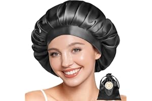 Kaome 22 Momme 100% Maulbeerseide Schlafmütze Verstellbar, 6A Doppelseitige Nachtmütze aus Seide, Für Lockiges und Langes Haar, Weich & rutschfest, Atmungsaktiv mit Beutel