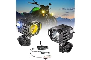 Kewig - Motorcycle 60W Amber White Auxiliary LED Fog Light Kit with Mounting Bracket, Wire Harness, Off Road Driving Lights, Compatible with