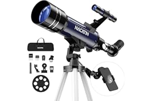 NACATIN Telescopio Astronomico per Bambini Adulti Principianti, 70 mm Apertura 400mm AZ RifrattoreTelescopio con Regolabile Treppiede, borsa, Telecomando Adattatore per Cellulare Blu