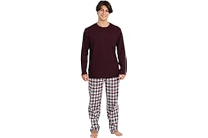 TRAMAS+ Pijama Franela de Hombre con Camiseta de Manga Larga y Pantalón Largo, Conjunto de Pijama de Invierno 100% Algodón y Franela para Hombre