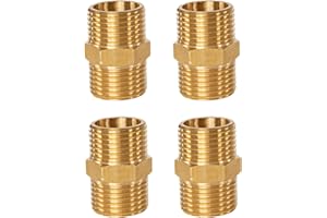 RUNXSAM 4 Pz Raccordo per Tubi, Connettori Dritti in Ottone, Maschio 1/2", Connettore Doppio Nipplo, Raccordo Filettato in Ottone, Filettatura Maschio BSP da 1/2", Raccordi a Vite per Tubi