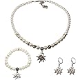 LONZIKP Trachtenschmuck Set - Edelweiß Halskette, Armband & Ohrstecker