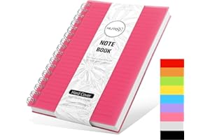 HIJYOO Notebook A5, 300 pages/150 Sheets Wirebound Spiral Notebooks, A5 Lined Notepad PVC Waterproof Cover, Journal Notebook for Office School Home Business Writing & Note Taking, 14.5 x 21cm-Pink
