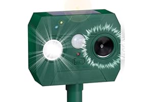 BHW Ultradźwiękowy odstraszacz kotów, kun, kotów, kun, kotów, kun, ptaków, ogrodu, skuteczna ochrona przed kotami, psami, kunami i ptakami, wodoszczelność IP65 z lampą solarną + lampa błyskowa LED