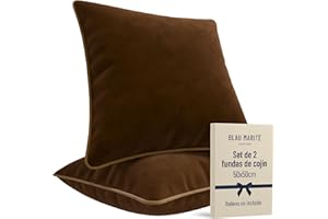 Blau Marité Set de 2 Fundas Cojín Terciopelo 50x50 cm – Cojines Decorativos sofá Cama salón. Funda cojín con Ribete. Relleno no Incluido. (Marrón y Camel)