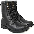 XHUGOY AR-1 Genuine Black Full Leather Military Men's Combat Boots -High Ankle - High Top Lace