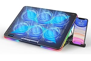 LIANGSTAR Laptop Cooling Pad, Laptop Cooler, 10 RGB Lighting Modes & 7 Height Adjustable, 6 Quiet Fans Strong Wind with 2 Speed Control, Suitable for 11.3-17 Inch Gaming Laptops (Multicolor)