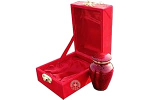 THE ANTIQUE HOUSE Celebration of Life Mini urne funéraire rouge pour cendres humaines – Belle et intemporelle Trouvez le confort chaque fois que vous regardez cette urne – avec boîte rouge