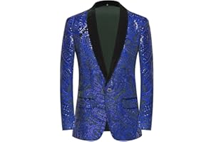 PYJTRL Giacca da Uomo con Paillettes Lucide Giacca Classica da Abito Floreale Moda, Adatta per Feste, Matrimoni, Banchetti, Balli