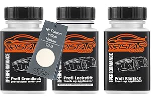 TRISTARcolor Peinture Voiture Kit crayon de retouche peinture pour Datsun/Infiniti/Nissan QAB Brilliant White Perl Peinture de fond peinture de base vernis clair 50 ml chacun