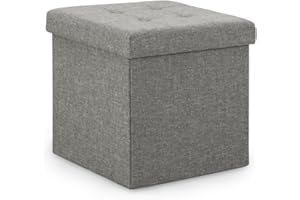 Honeypot Azura Ottoman Storage Box, Folding Toy Chest and Footstool with Lid Grey Linen Fabric, Bed End Hallway and Shoe Bench with Padded Seat (Grey, 38x38x38 cm)
