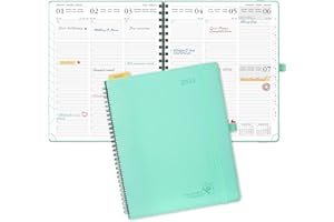 POPRUN Agenda 2024 Semana Vista Vertical Espiral 26,5 x 21,5 cm - Planificador 2024 Semanal con Regla Posicionable, Tapa Blanda en Cuero Vegano y 100 gsm Papel Certificado FSC®, Verde