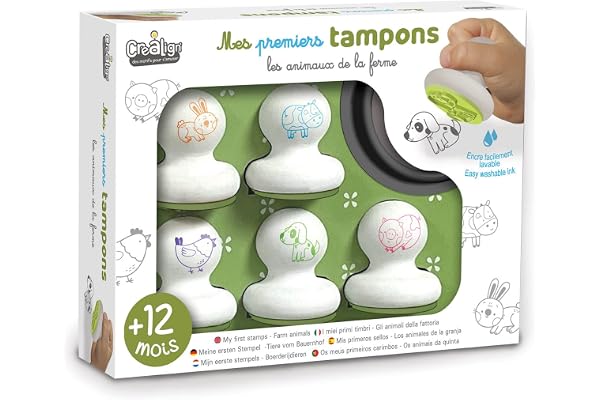 Créa Lign' | Mes 1ers tampons Animaux Ferme | 12 Mois+ | Encre Lavable