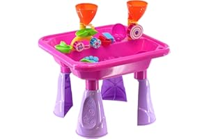 The Magic Toy Shop Sand and Water Table, 23-Piece Set, Pink – Includes Watering Can & Accessories, Two Compartments & Drainage – Kids Outdoor Play Equipment for Messy Sandpit Play