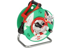 Brennenstuhl Garant G Bretec IP44 trädgårdskabeltrumma kabelvinda för gräsklippare med 38+2m kabel i rött, specialplast, kort