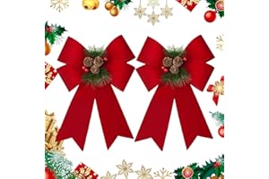 COLOFALLA 2pcs Lazos Navidad Grandes 30cm de Tela con Conos de Pino Lazos par Árbol Navidad Adornos Navideños Regalo Rojo