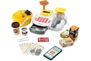Growithu Registratore di cassa per bambini - Gioco di finzione della cassa con scanner Supermercato Negozio Shopping Playset Regali per ragazze e ragazzi di età 3 4 5 anni