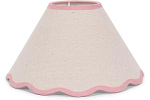 ValueLights | Large Easy Fit Natural Linen Tapered Light Shade with Pink Scallop Trim | Lamp Shades, Home Décor & Improvement Essential | 410mm Shade Width