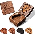 Boîte à médiators en bois personnalisée avec médiators gravés, étui et support pour médiators personnalisés, cadeau musical pour amateur de guitare, cadeau d'anniversaire ou de Noël pour guitariste