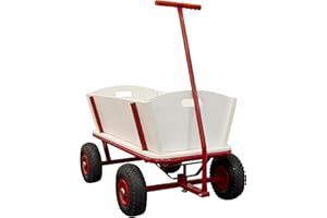 ‎SUNNY Sunny Billy Beach Wagon Bollerwagen in Rot | Elvent Bollerwagen aus Holz mit Luftreifen | Belastbar bis 100 kg | 94x61x97cm