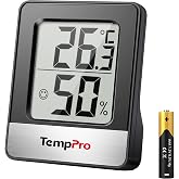 ThermoPro TP49B Mini Dijital İ&ccedil; Mekan Termometre ve Nem &Ouml;l&ccedil;er, G&uuml;len Y&uuml;z İkonlu Oda Sens&ouml;r&uuml;, Mıknatıslı Isı Takip Cihazı (Siy