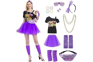 Churgigi Deguisement Annee 80 Femme, Tenue Fluo Tutu Adulte Costume Année 80, Déguisement Année 80 90 Couple avec Accessoire Annees 80 Kits de Déguisement