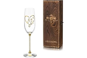 NUPTIO Champagne Flute 50 Ans: Anniversaire Cadeau Flûte Dor avec Coffret Bois pour Homme Femme Marraine Personnalisé Cristal D'anniversaire Verre Idee Cadeaux Birthday 7.04oz