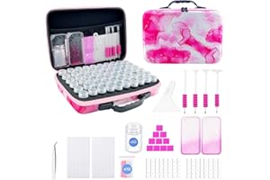 SuSentak Diamond Art Storage Container, with Point Drilling Tools, 60 Compartments, Bead Organizer Case for 5D DIY Art Kits, Portable Craft Box for Diamond Painting Accessories (Pink)