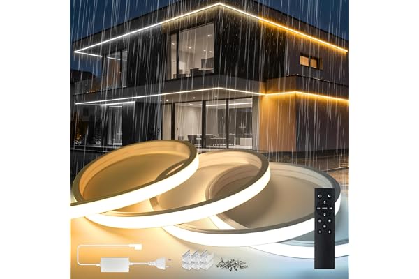 SUCIKORIO 15m Neon LED List 220V Dimbart Silikon Utomhus Vattentät IP65 | Varmvit 3000K - Vit 6500K Ljus LED List LED Slang För Utomhusbruk Flexibel Ljuslist Med Fjärrkontroll Och Nätadapter