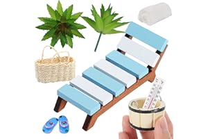ZEACKUQ Wichtel Zubehör Badewanne, Wichtelzubehör Baden Weihnachten Miniatur Sauna Zubehör Strand Miniatur Deko Wellness Set Mini Hausschuhe Eimer Badetuch Liegestuhl, Puppenhaus Zubehör Miniatur Deko