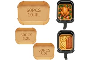 BUCOMTU 180PCS Papier cuisson air fryer pour friteuse à air pour Ninja Foodi Flex 10.4 L AF500EU,Papier cuisson air fryer pour ninja 10.4l adapté aux friteuses à air de 10.4 L et 10 L,Résistant à la chaleur
